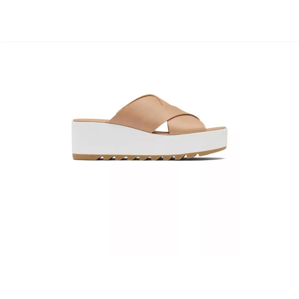 Sorel Cameron Flatform Mule Sandals Platform Tan Wedge Size 8.5